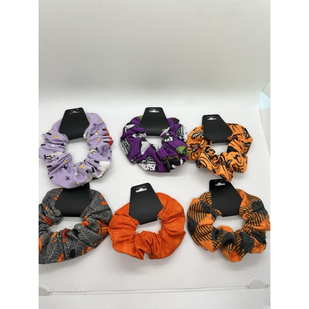 6 Pieces Halloween Hair Ties‎ Elastics Hair Scrunchies Pumpkin Ghost Color NEW